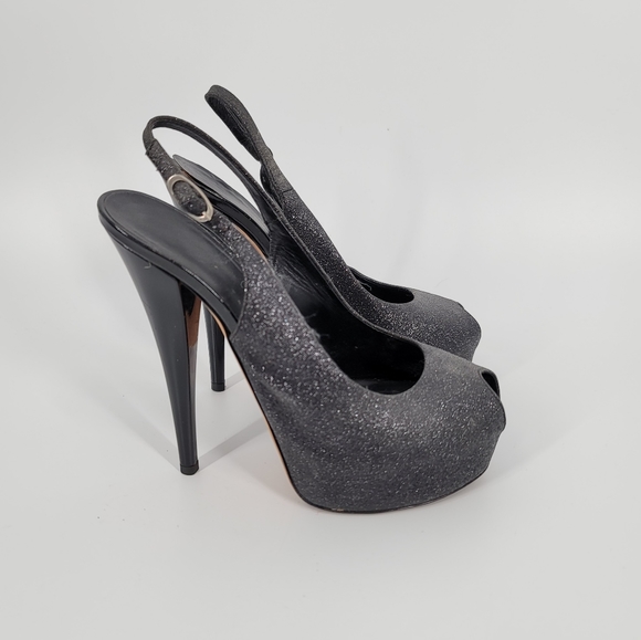 Giuseppe Zanotti Monro Black Glitter Platform Slingback Pumps Size 35.5 - Picture 1 of 13